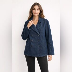 Charter Club Vintage Dark Blue Denim Jacket Pea Coat‎ Sz. M